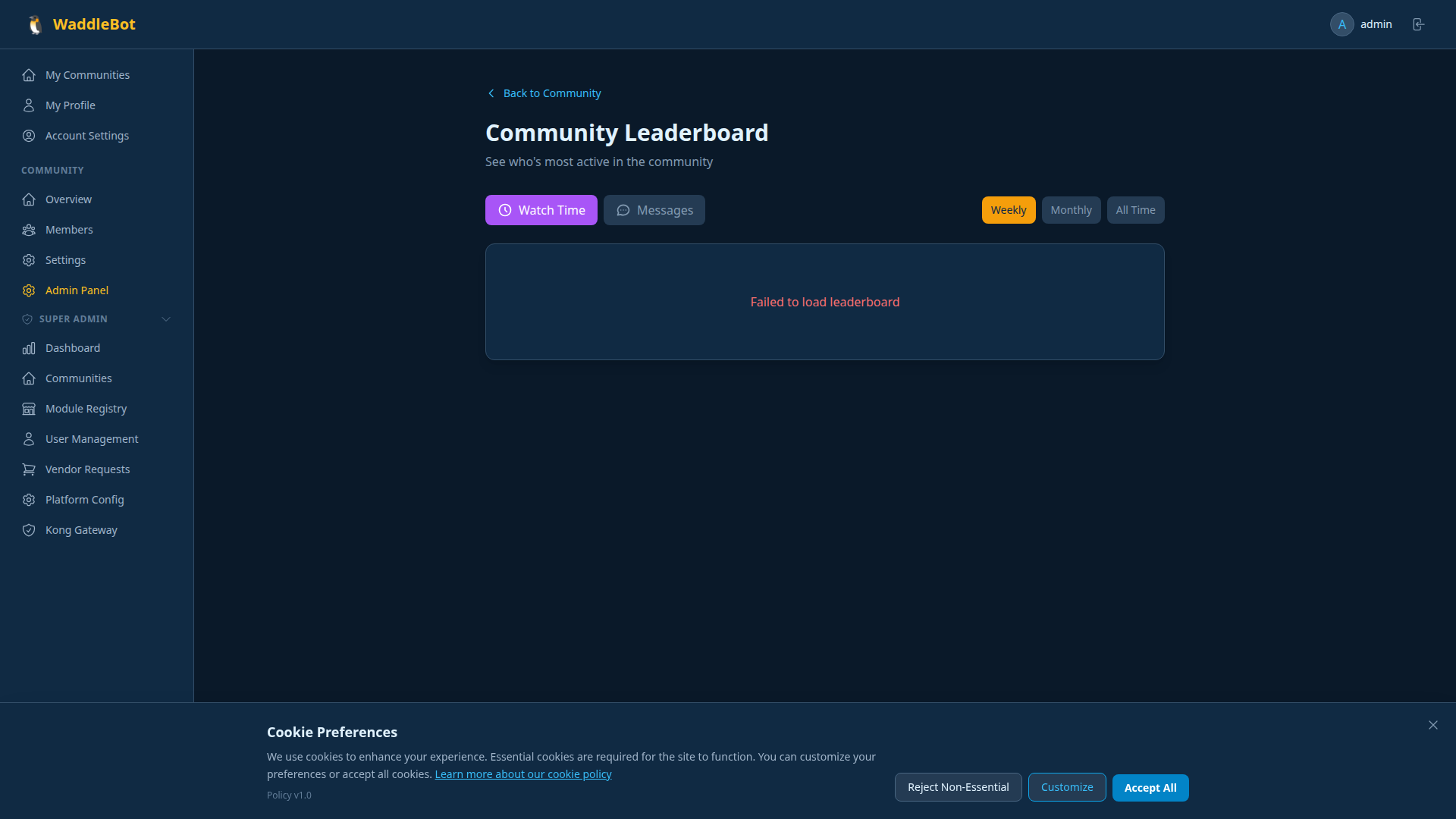 Waddles community leaderboard